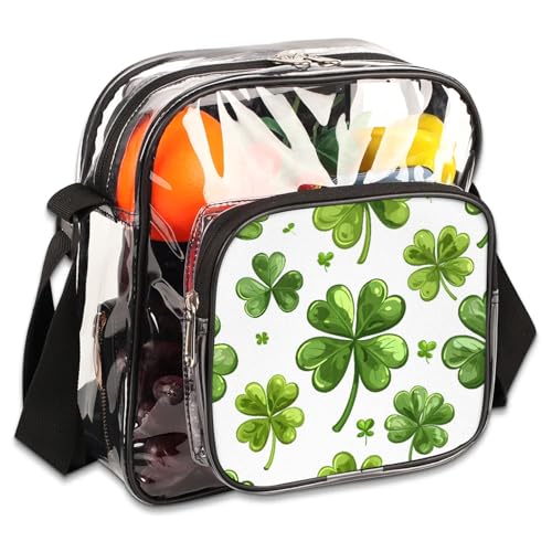 Clear Crossbody Bag Stadium Approved Clover Transparent Bag for Festivals, Sports Events, Concerts,Beach Bag for Women Men Clear Purse with Front Pocket Messenger Bag with Adjustable Strap