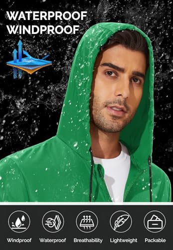 Image of Zando Packable Mens Rain Jacket Lightweight Raincoat Waterproof with Hood Outdoor Windbreaker Jacket Travel Rain Jackets