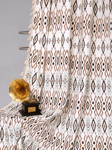 Image of Cortina Printed 100% Cotton, Bohemian Tasseled Boho Print, Room Darkening Curtains for Window (with Back Tabs) - 9 Feet, Brown, 1 Piece (Length 270 Cm)