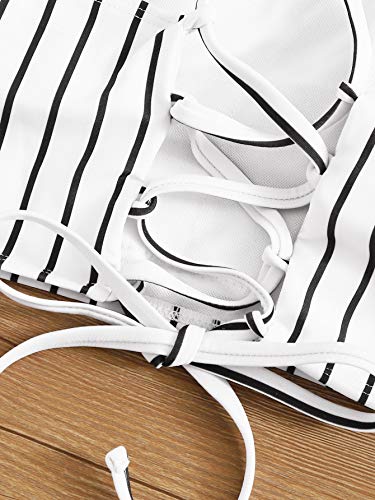 SweatyRocks Women's Bathing Suits Striped Criss Cross Bikini Set High Waisted Swimsuits4