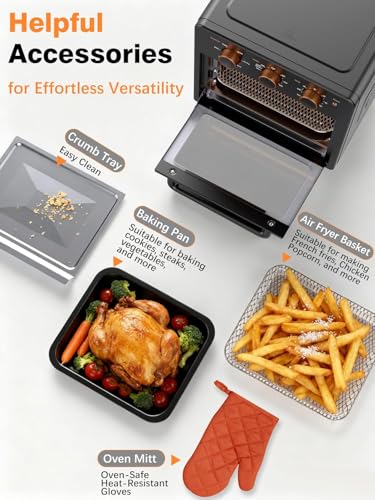 Image of OUNIN Air Fryer Toaster Oven with Steam Infusion, 12 QT Compact Countertop Oven, 6-in-1 Stainless Steel Combo Bakes, Broils, Grills & Warms, Fast Preheat, 60-Minute Timer - Small Kitchen Friendly