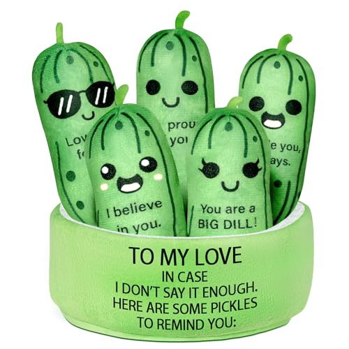 Image of Emotional Support Pickles Plush Set, 5 Soft Squishy Toys Stuffed Animal with Carrying Basket, Cute Cuddly for Loved Ones of All Ages, Stress Relief Funny Gifts (Pickles)