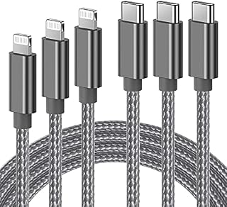 Ulinek USB C to Lightning Cable, MFi Certified 1M+2M+3M Fast Charging iPhone Charger Cable Nylon Braided, PD Lightning Type C Cord Compatible with iPhone 11 12 Pro Max XR X 8 Plus 8 iPad Pro, Grey