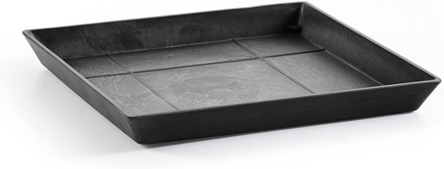 Ecopots Modern Recycled Plastic Square Flower Pot Planter Saucer, Dark Grey, 14"