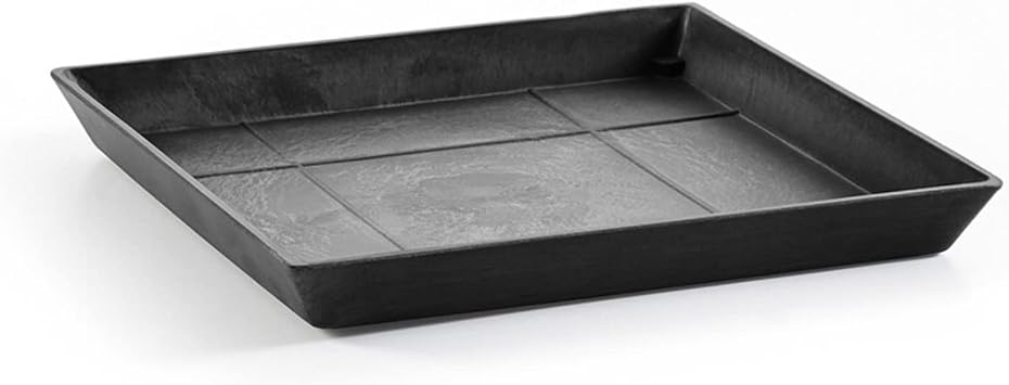 Ecopots Modern Recycled Plastic Square Flower Pot Planter Saucer, Dark Grey, 14"