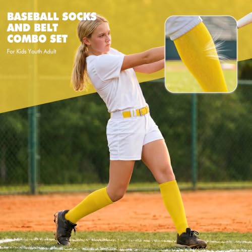 Image of WHIPPY Baseball Socks and Belt Combo Set Knee-High Softball Socks & Adjustable Elastic Belt for Kids Youth Adult