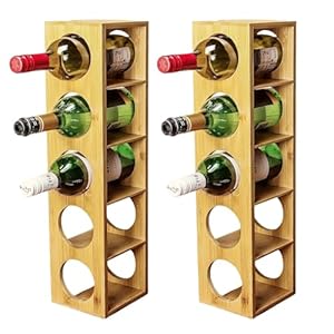 Bamboo Stackable Wine Rack | Horizontally or Vertically | 5 Bottle Organiser Wine Racks Free Standing | Counter Top Bottle Stand Holder for Home Bar, Kitchen, Cabinets (Twin Pack)