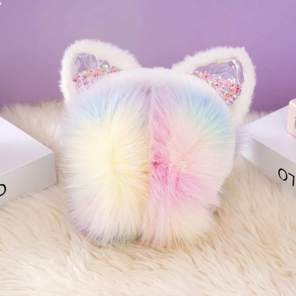 Cute Cat Earmuffs for Girls Sequin Shinny Ear Warmers Soft Plush Winter Earmuff Covers for Outdoor Winter - Image 7