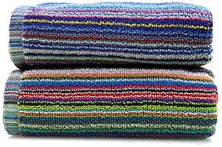 Odyssey Stylish & Attractive 100% Cotton Colourful Remnant Stripe Absorbent and Quick Dry 2 Hand Towels or for Use in Garage, Garden, Car Cleaning Set 50 x 85cm (2 x Hand Towels)