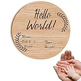 Personalized DIY Wood Birth Announcement Card Round for Newborn Baby I'm Here Wooden Plaque for Baby Name and Birth Detail (Style 5)