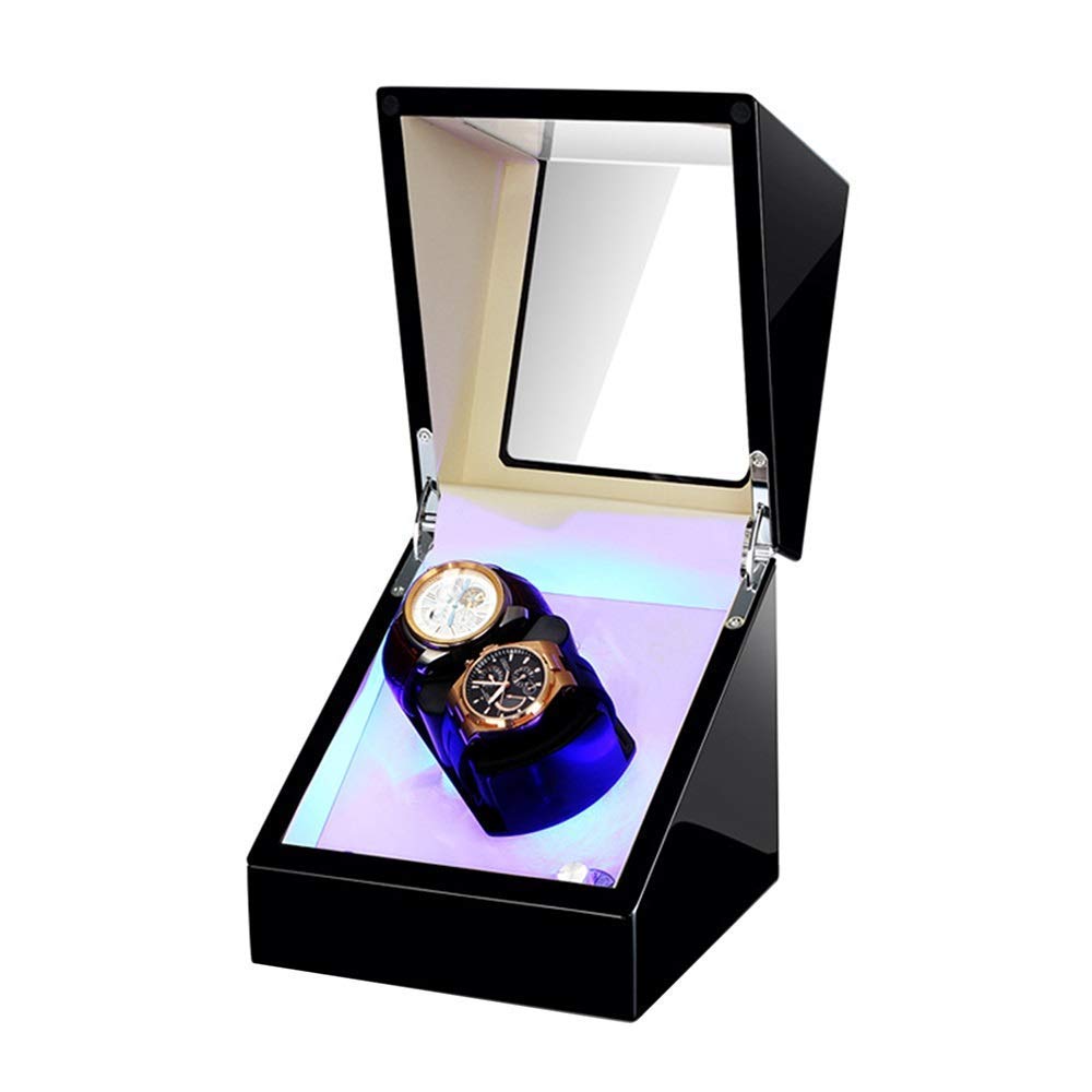 MYUYEE Watch Winder Double Watch Winders Box For Automatic Watches Soft Flexible Watch Pillow Built-In Led Illumination Silent Motor,Red+White Watch Winder (Black+White-A)