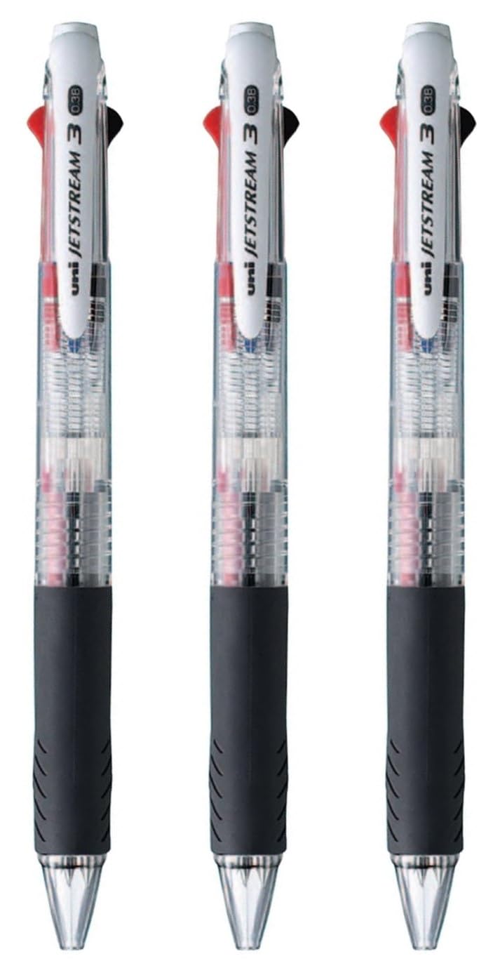 jetstream Set of 3 3 Colour Ballpoint Pen - 0.38 mm, Black Blue Red Ink, Transparent (SXE3-400-38)