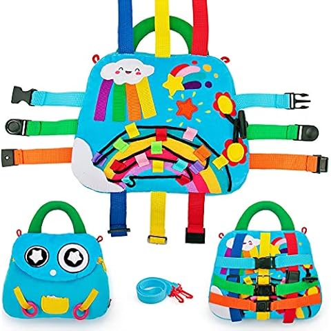 beetoy Buckle Sensory Pillow Toys for Toddlers Travel Toys Early Educational Activity Toy Montessori Fidgets Toy Fine Motor Skills Development, Threading Zipper Basic Skills for Toddlers 1-6 Year Cover