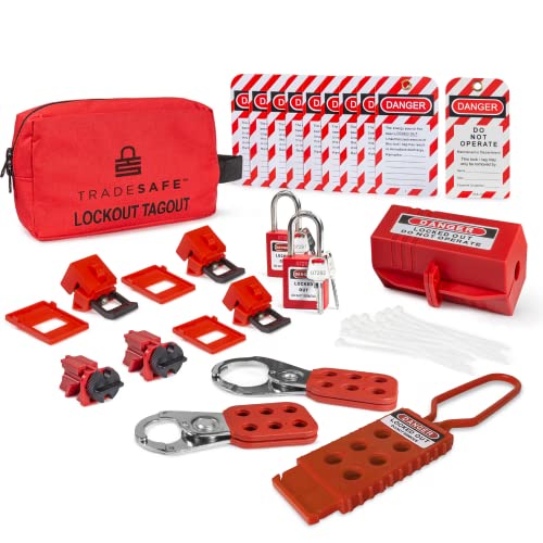 Best Deal Cheap 🛒 TRADESAFE Electrical Lockout Tagout Kit - Hasps, Clamp on and Universal Multipole Circuit Breaker Lockouts, Loto Tags, Plug Lockout, Safety Padlocks Set (2 Keys Per Lock) for Lock Out Tag Out