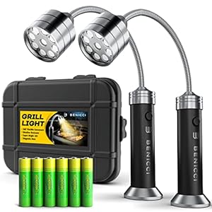 Flexible LED BBQ Grill Lights Set of 2 – The Perfect Grilling Accessories Light with 360-Degree Magnetic Base and Gooseneck – 100% Portable Weatherproof Outdoor Lamp w/ 6 Batteries Included