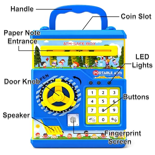 Image of VGRASSP Piggy Bank Mini ATM Toy for Kids and Adults - Gullak with Number Password and Touch Sensor - Money Saving Safe ATM Toy with Lights and Sound - Yellow