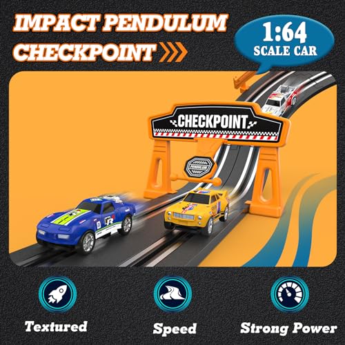 Image of Slot Car Race Track Sets with 1:64 High-Speed Racing Cars, Battery or Electric Car Track, Dual Racing Game Lap Counter Circular Slope Track, Gifts Toys for Boys Kids Age 6 7 8-12