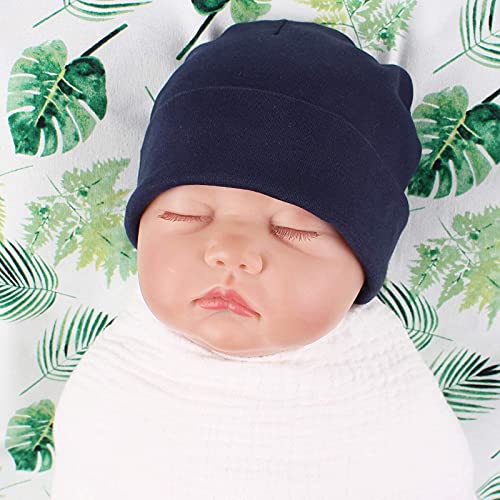 Pesaat Newborn Boy Beanie 0-6 Months Cotton Baby Girls Hats Mittens Autumn Winter Newborn Hospital Hat (Navy,Black Stripe,Light Gray) #TOP4