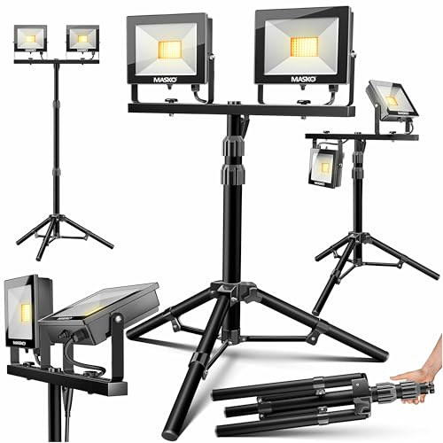 MASKO® LED Baustrahler 8000 Lumen Doppel 2x50W mit Stativ & Fernbedienung...