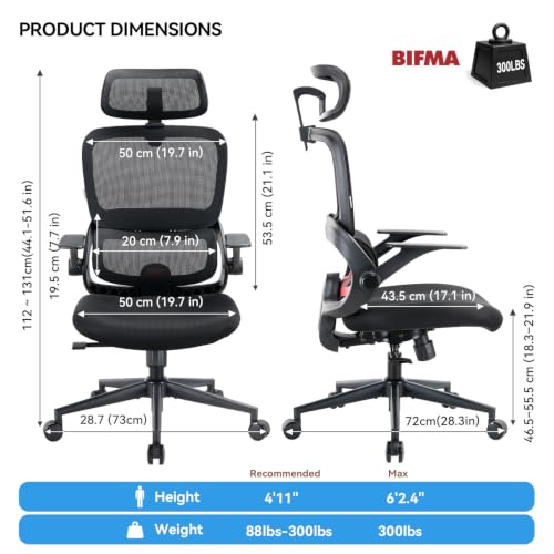 Image of SIHOO B100 SE Office Chair, Desk Chair with Adaptive Lumbar Support & 2D Flip-up Armrests, 135 tilt Soft Memory Foam Erogonomic Chair for Home Office,Hold 300 LBS, 2 Packs, Jet Black