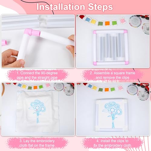 Image of Square Embroidery Cross Stitch Frame Hoops, 8'' + 11'' + 17'' Cross Stitch Scroll Frames, Rectangular Embroidery Snap Frames DIY Sewing Tool for Quilting, Needlepoint, Silk-Painting (Pink)