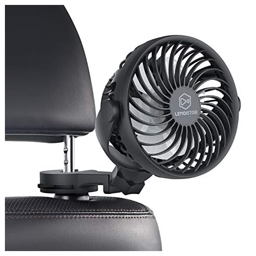 LEMOISTAR Battery Operated USB Baby Car Fan,Electric Cooling Fan with 4 Speed,360 Degree Rotatable Backseat Car Fan,5V Cooling Air Small Personal Fan for Car,Rear Seat Passenger Dog Kids etc