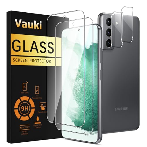 Vauki Verre Trempé pour Samsung Galaxy S22 5G Protection D'écran Film avec Caméra Arrière Protecteur,Dureté 9H Vitre écran,Anti Rayures Sans Bulless HD Transparent Haute Sensibilité,[2+2Pièces]