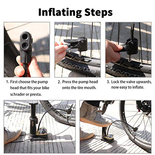 Toolitin Bicycle Pump with Gauge Portable Bike Pump Bike Floor Pump Compatible with Presta & Schrader Valve Hand and Foot Activated for Road Bike Mountain Bike Balls Balloons