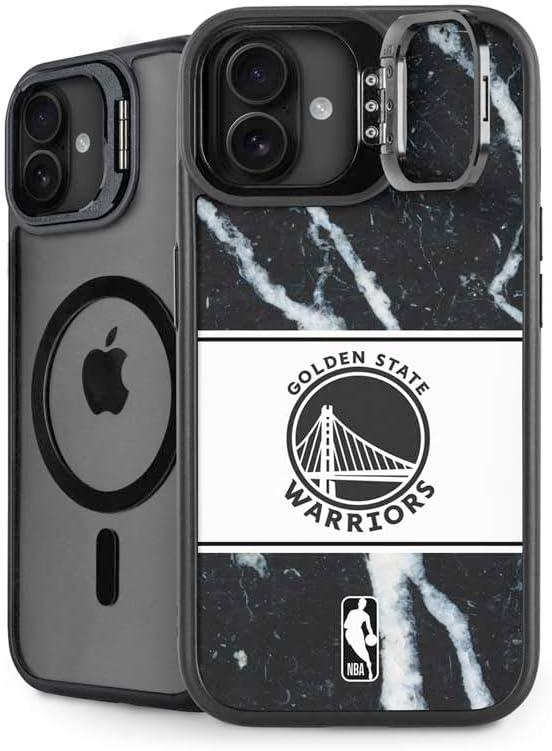 Skinit Kickstand Phone Case Compatible with iPhone 16 - Officially Licensed NBA Golden State Warriors Black Animal Print Design