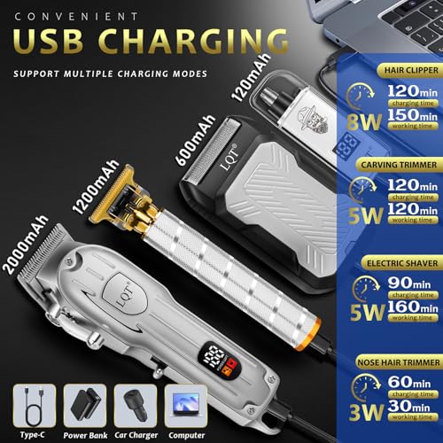 Image of Hair Clippers for Men with LED Display, 4-Piece Cordless Grooming Kit with Hair Clipper, Beard Trimmer, Foil Shaver & Nose Trimmer, Complete Set for Home Barber