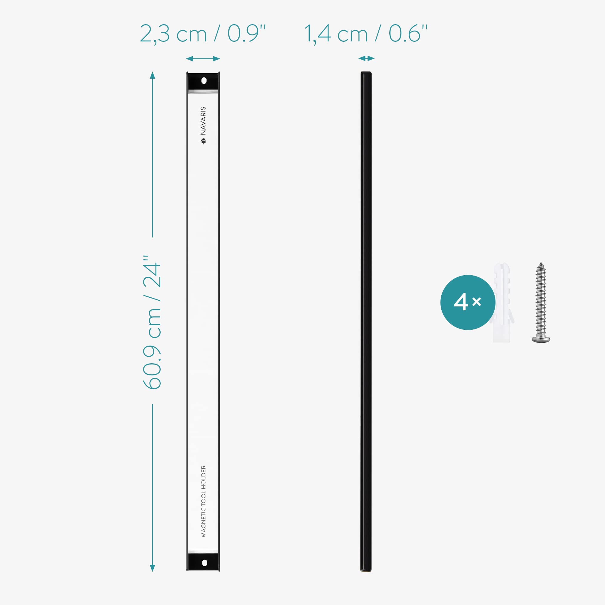 Navaris Barras magnéticas para herramientas - Set 2x panel magnético de pared portaherramientas - Soporte organizador de mesa de trabajo - 4 x 61 CM