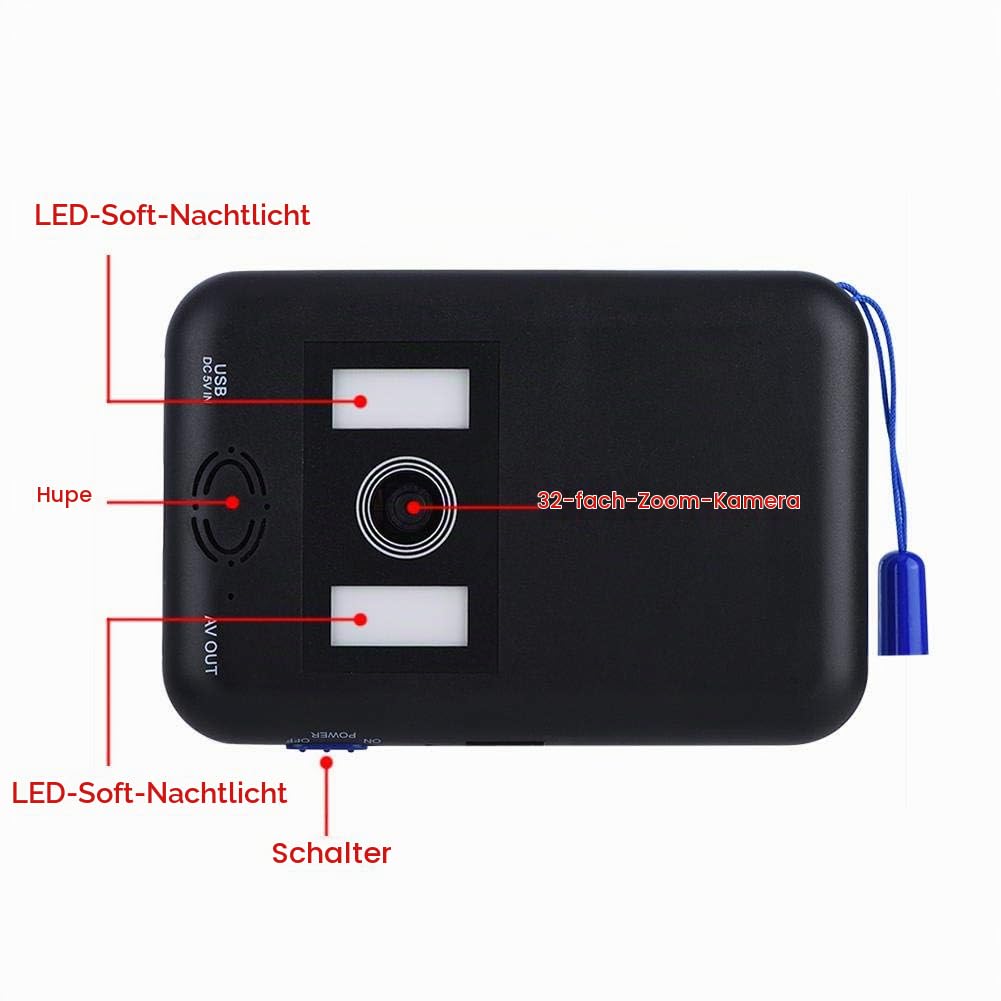 Diyeeni Portable Digital Video Magnifier, 2-32x Elektronische Lesehilfe Leselupen mit 3.5 Zoll TFT Display, 32GB TF Karte, Automatische Beleuchtungsanpassung, Sehhilfe Lesehilfe