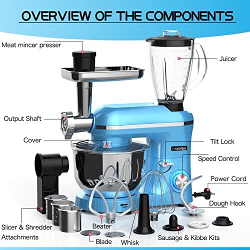 Homlee 3 in 1 Universal Küchenmaschine 1800W Multifunktionale Knetmaschine 6-stufige Gescheindigkeit Mixer, mit… – Bild 3