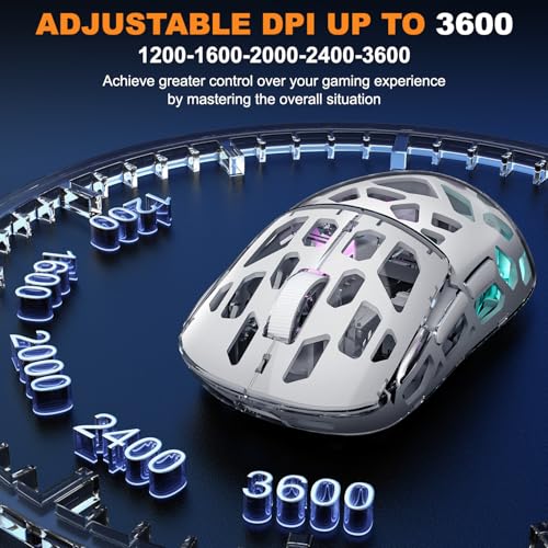 KM-2 Gaming Mouse, Wireless Mouse for Laptop with Transparent Honeycomb Shell, Tri-Mode 2.4G/Type-C/BT 5.2, 11 RGB Lights, 60Hrs Ergonomic Programmable Computer Gamer Mice for Windows PC Mac - Image 6