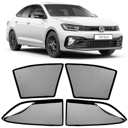 Image of AutoStory Magnetic Car Sunshade for Virtus | Front Half Cut for Mirror Visibility + Rear Full Coverage with Zipper | Heavy Heat & UV Protection | Privacy Side Window Curtains Shades
