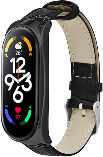 Correa deportiva compatible con Xiaomi Mi Band 7, correa de reloj de cuero KangPlus suave de repuesto, correa deportiva ajustable y cómoda para