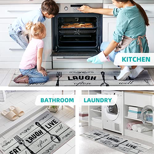 Carvapet Kitchen Mat [2 Pcs 17"X48"+17"X24"] Non-Slip Backing Kitchen Rugs And Mats Pattern Printed Farmhouse Decor Washable Kitchen Floor Mat, Light Grey #TOP5