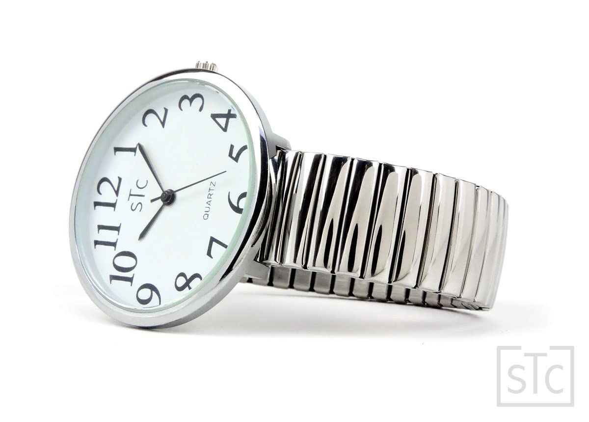 Geneva Super Large Stretch Watch Clear Number Easy Read (Silver)