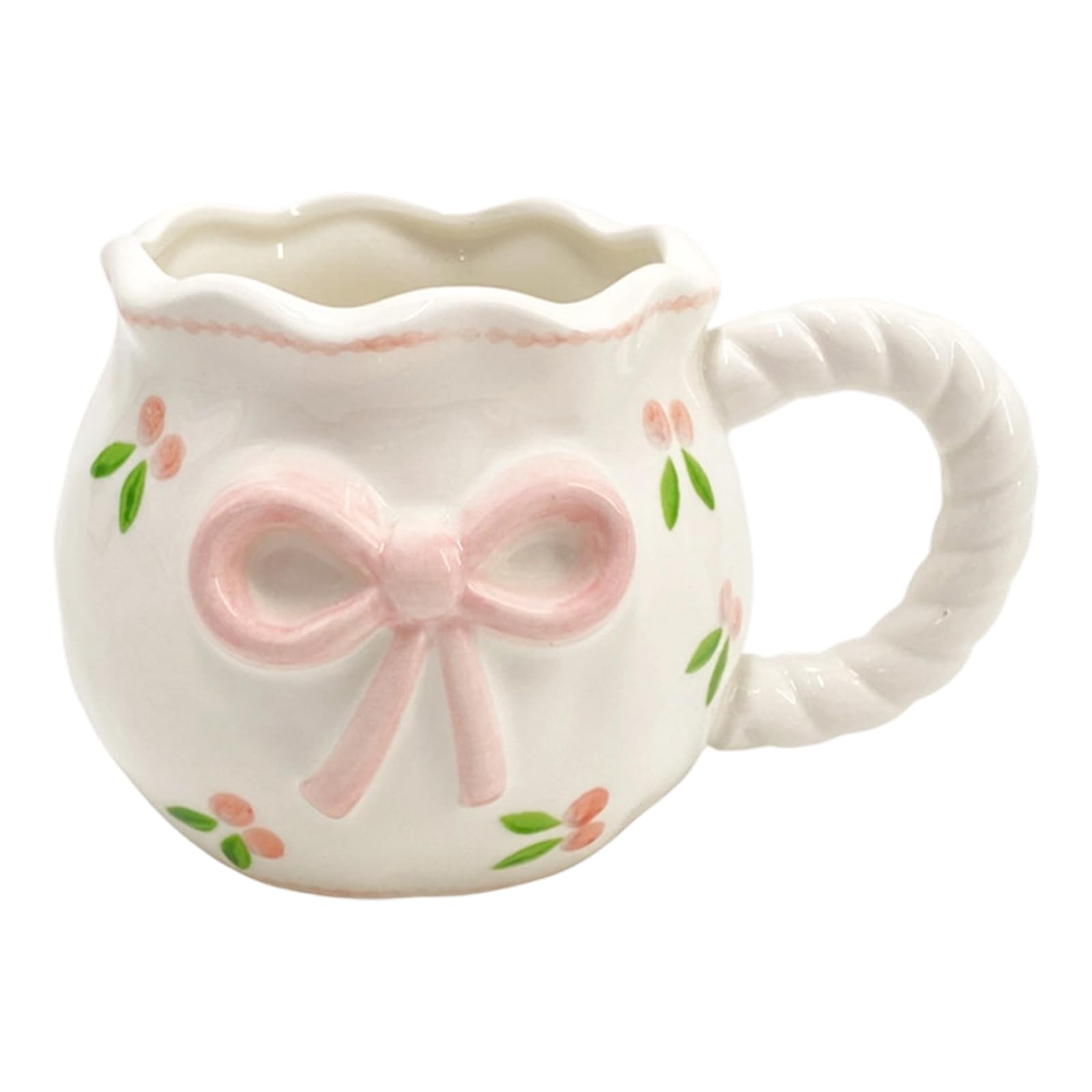 HZBB Handcrafted Ceramic Coffee Mug with Unique Bows Designs Drinking Cup Porcelain Drinkware for Home Travel Use Ceramic Mug with Bows