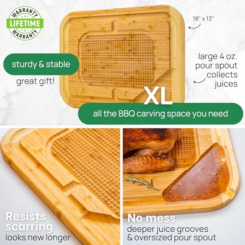 GREENER CHEF 18 Inch Extra Large Turkey Carving Board with Lifetime Replacements, XL Turkey Cutting Board and Platter, Wooden Butcher Block Wood Cutting Board, Meat Cutting Board with Pour Spout