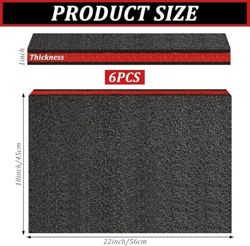 6 Pack Tool Box Foam,Foam Inserts for Cases, 22 x 18 x 1 InchTool Box Liner Polyethylene Tool Foams Sheets, Toolbox Kaizen Organizer and Storage Tool Shadow(Red, Black)