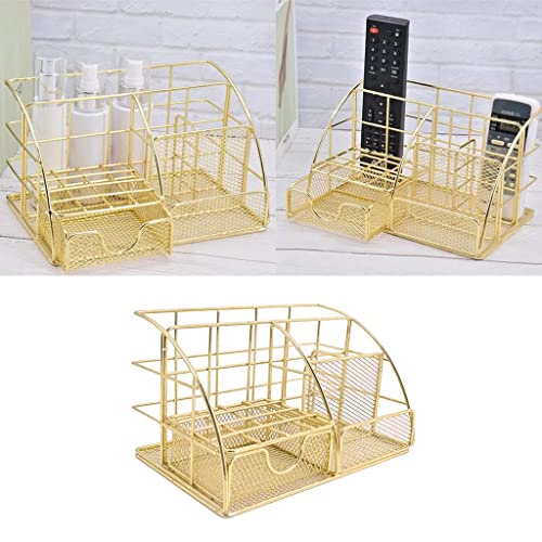 Fenteer Organizador De Mesa Com 6 Compartimentos E Gaveta Deslizante, Suporte De Caneta De Metal , O