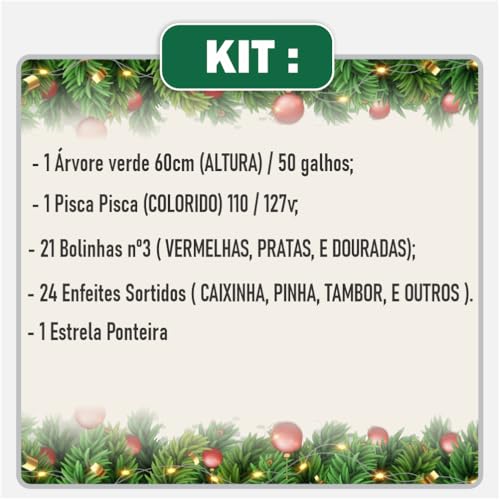 Kit Arvore De Natal 60cm Decorada Com 47 Enfeites Completa 110 - LVLOGISTICA