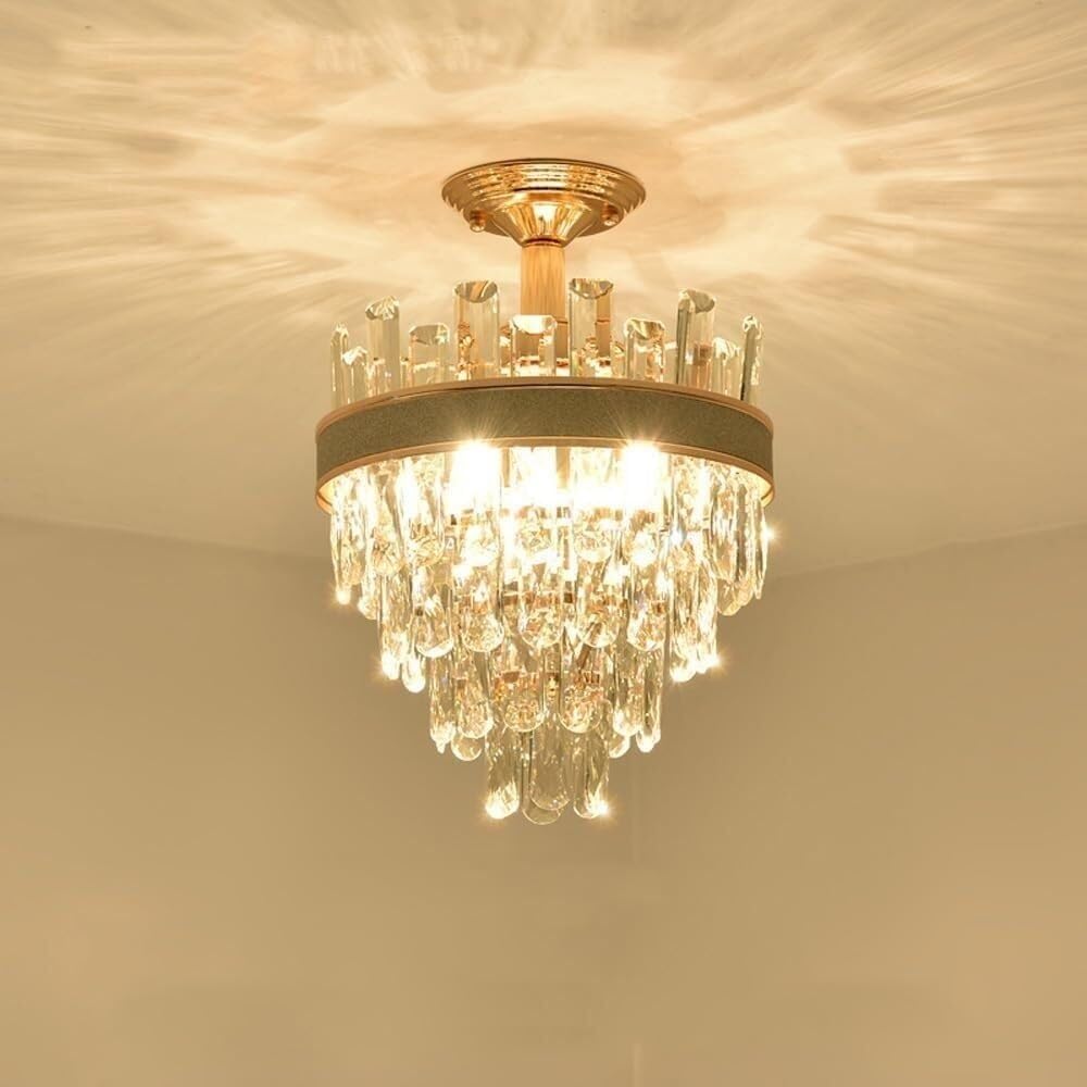 ZTCHSENZT Gold Long Crystal Ceiling Light Crystal Entryway Ceiling Lamp Modern Drum Ceiling Light Fixture,Lighting wall sconce, zq-122901,Gray