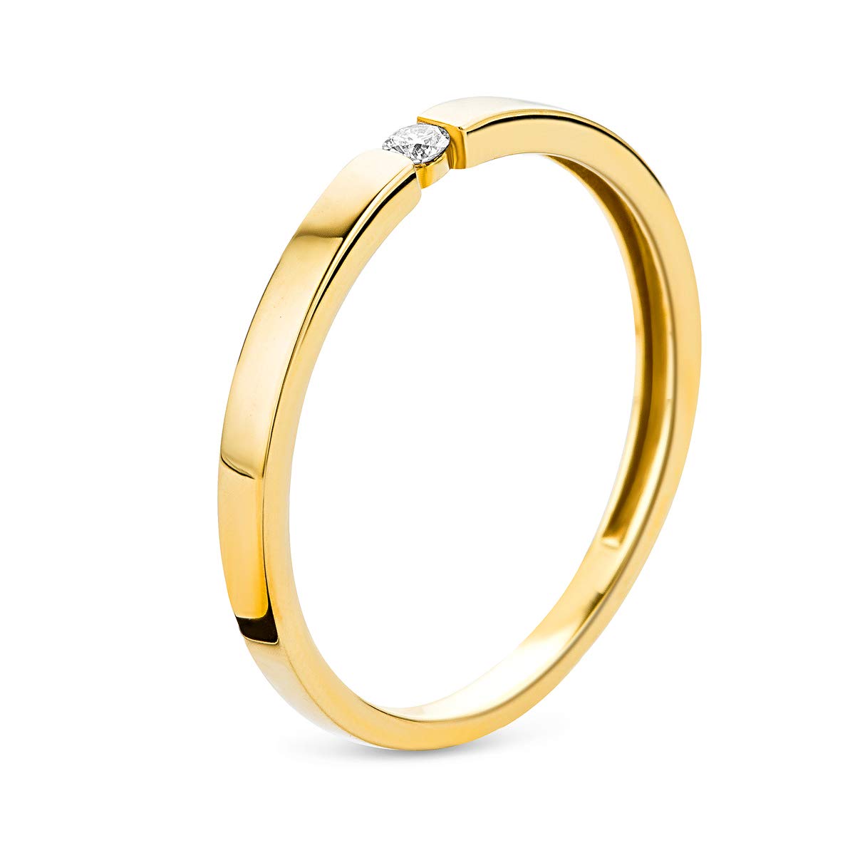 Miore Biżuteria damska 0,03 ct diament pierścionek zaręczynowy z solitaire brylant pierścionek z białego złota / żółtego złota 9 karatów / złoto 375 e 9 karatów (375) żółte złoto, 48 (15.3), cod. MIN919R48