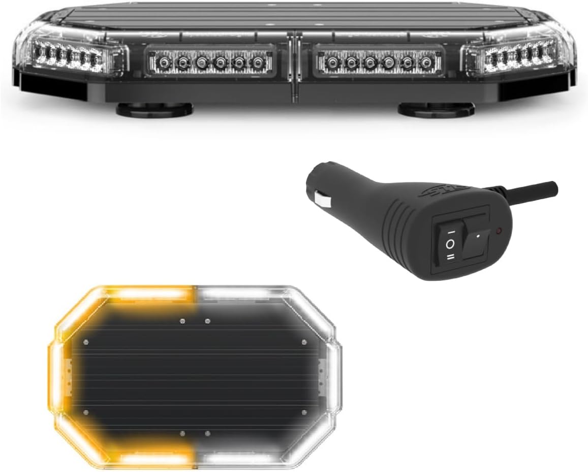 SpeedTech Lights K-Force Elite 18 TIR Mini LED Light Bar – 60 LEDs 180W Magnetic Roof Mount Emergency Strobe Light for Trucks, Cars & Plows (Amber/Clear)