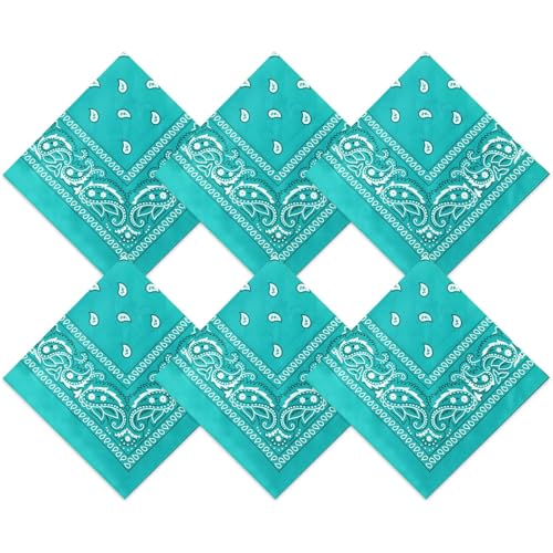Blulu 6 Pcs Duck Blue Neon Color Cowboy Bandanas for Men Women Assorted Paisley Pattern Handkerchiefs 22 x 22 Inch Kids Headwrap Scarfs