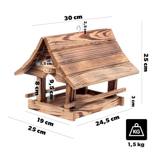 KADAX Vogelhaus zum Aufhängen, Vogelfutterhaus aus Holz, wetterfest Futterhaus für Vögel im Garten & Balkon, Vogelhäuschen, Vogelfutterstation (Hellbraun)