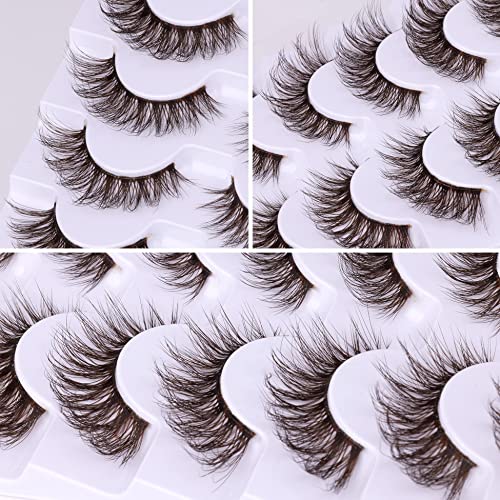 Brown Lashes Wispy Fluffy Colored Fake Eyelashes Natural Look Cat Eye False Eyelash Clear Band 16Mm Lash Strip 10 Pairs Pack #TOP6