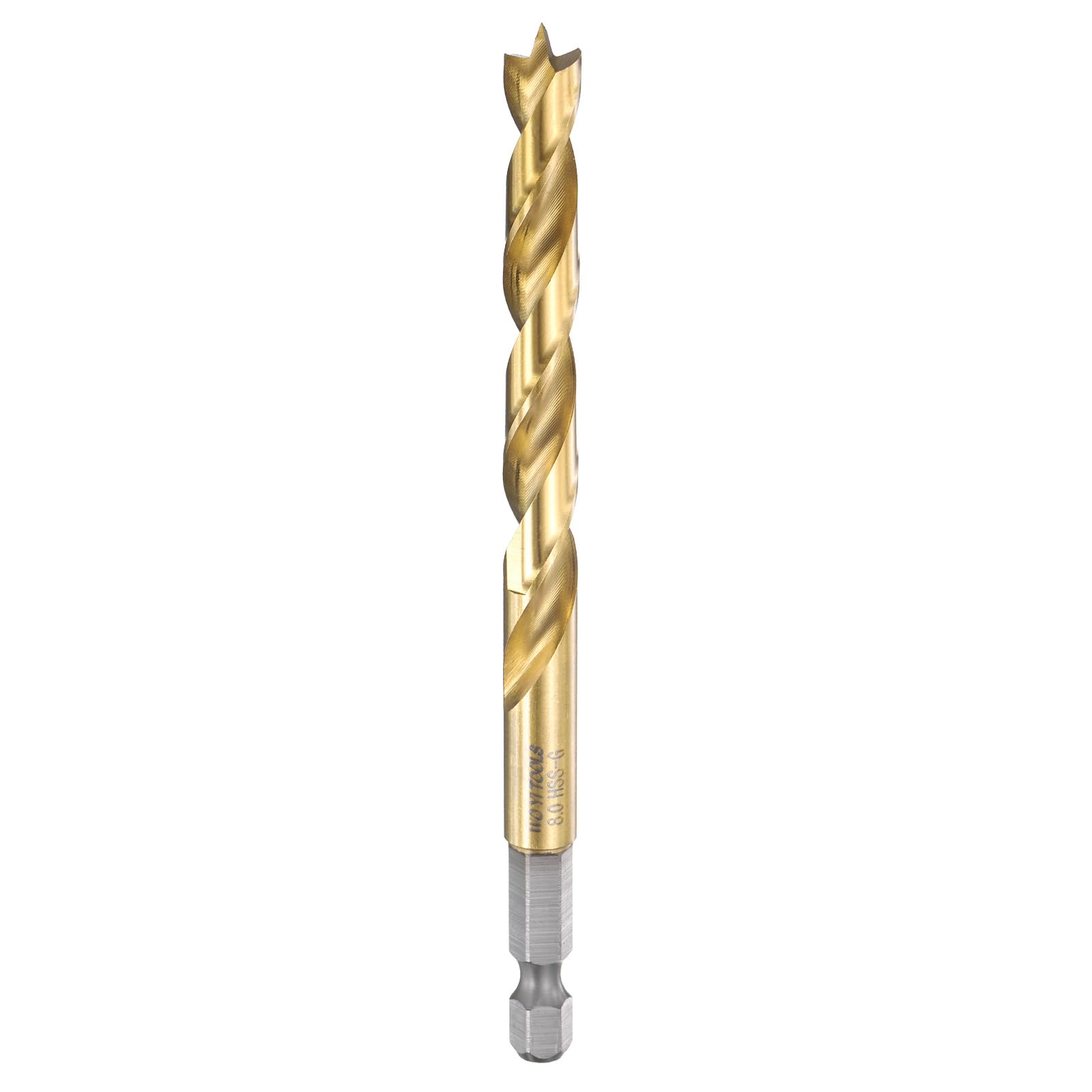 HARFINGTON Brad Point Drill Bits 8mm(5/16") Dia 1/4" Hex Shank Drill Metric Brad Point 2.95 Drilling Depth Spiral Twist Drill Bits for Carpenter Woodworking Plastic Rubber, Gold